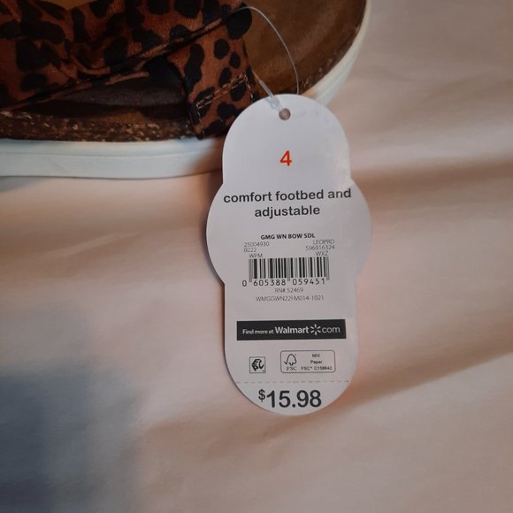 Wonder Nation Girls Bow Flatform Sandal Size 4 Leopard Comfortable Adjustable - Picture 2 of 3